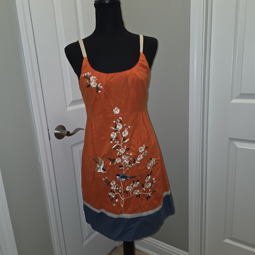 Orange Floral Embroidered Dress